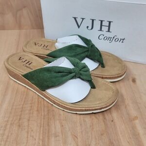 VJH Confort Women's Flip Flops 7.5 M Suede Comfort Walking Light Sandals Green